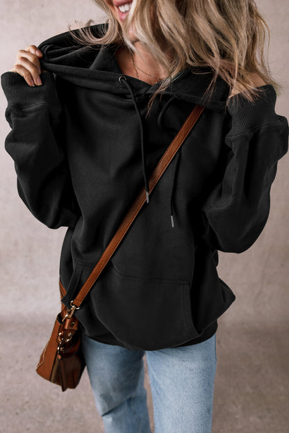 Fleece Lined Pocketed Drawstring Hoodie