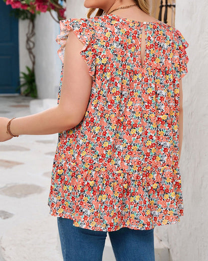 Boho Floral Ruffle Tiered Top Plus Size