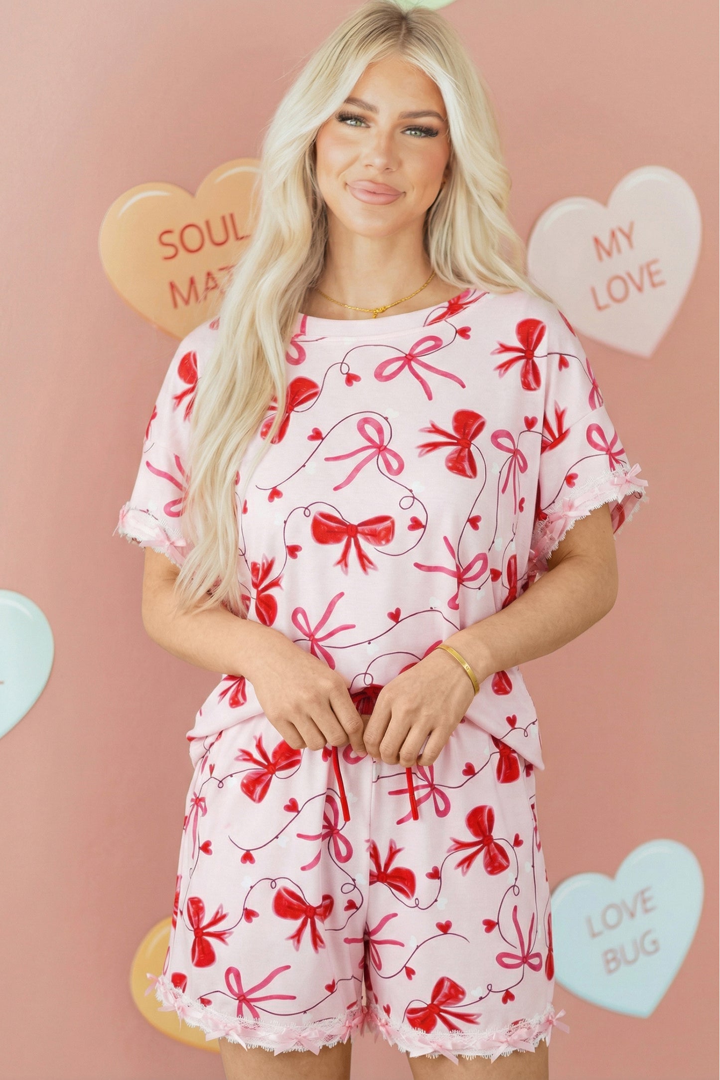 Valentine Bow Tee and Shorts Lounge Set