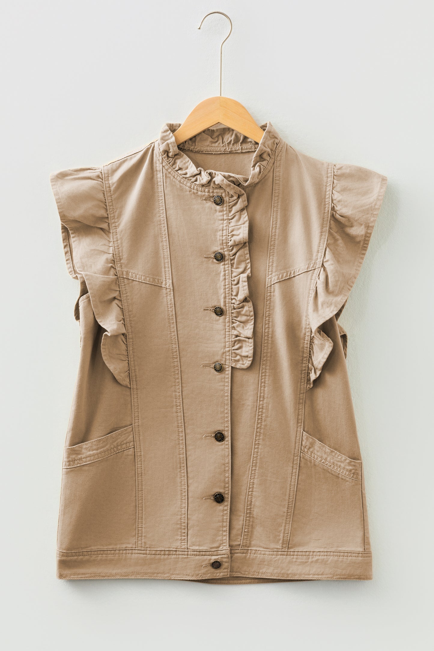 Denim Patchwork Ruffle Sleeve Jacket Vest