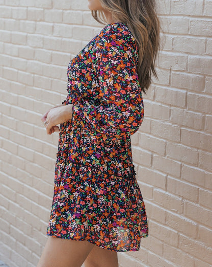 Floral V-Neck Long Sleeve Dress