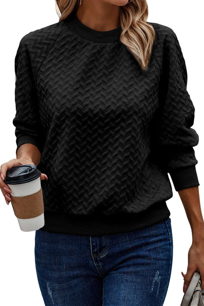 Herringbone Raglan Sleeve Pullover Sweatshirt