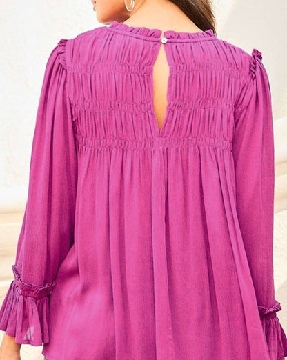 Shirred Ruffle Flounce Sleeve Blouse