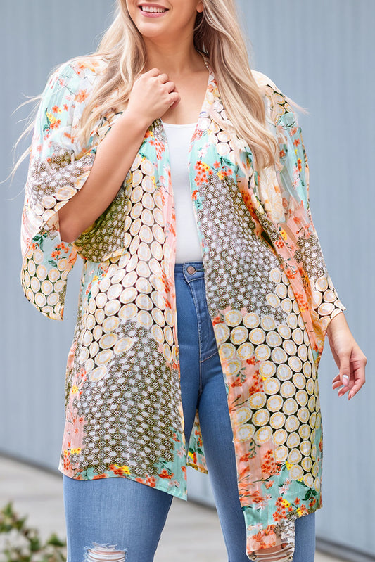 Floral Open Front Kimono Plus Size