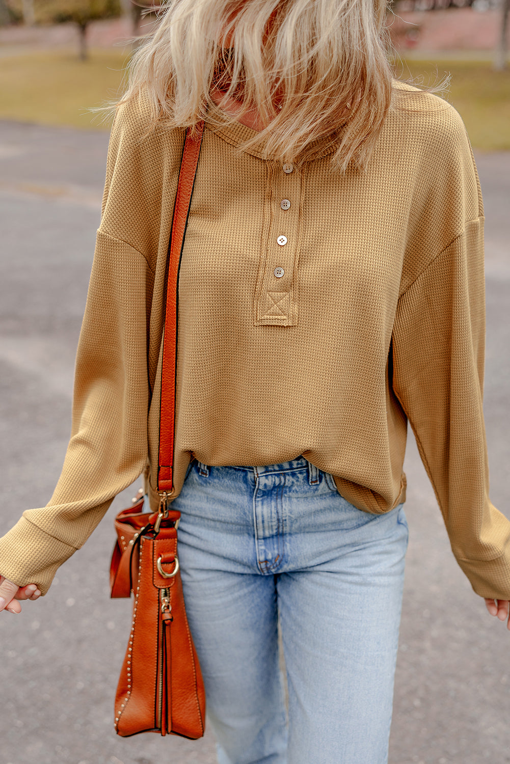 Textured Knit Half Buttoned Top