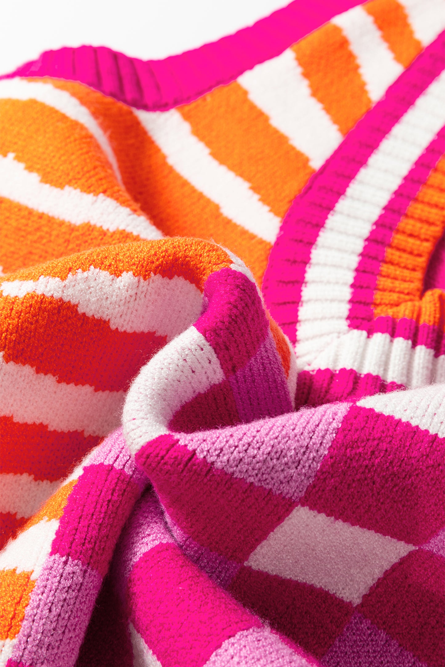 Stripe Checker Patchwork V-Neck Sweater Top
