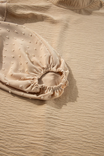 Solid Swiss Dot Balloon Sleeve Blouse