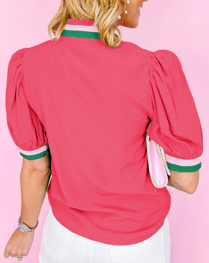 Colorblock Trim Short Sleeve Blouse