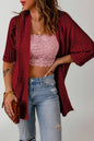 Ribbed 3/4 Sleeve Open Front Cardigan