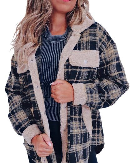 Plaid Sherpa Trim Pocketed Shacket