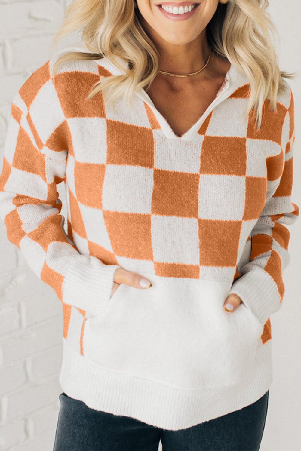 Checker Colorblock Hooded Sweater