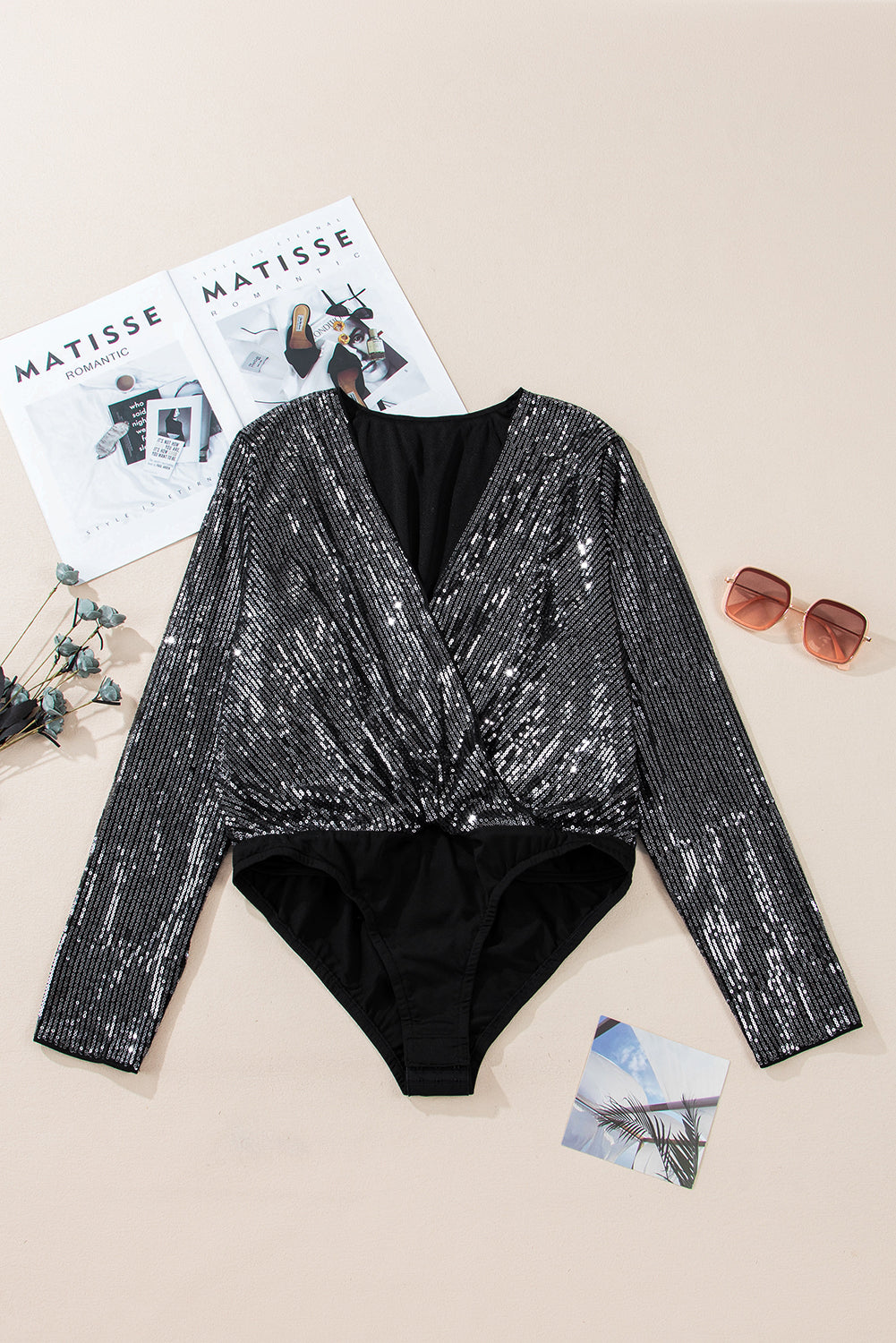 Sequin Mesh Long Sleeve Bodysuit