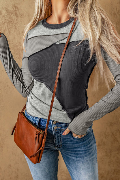 Colorblock Ribbed Reverse Seam Top