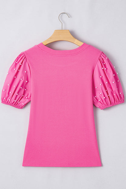 Pearl Beaded Puff Sleeve Top