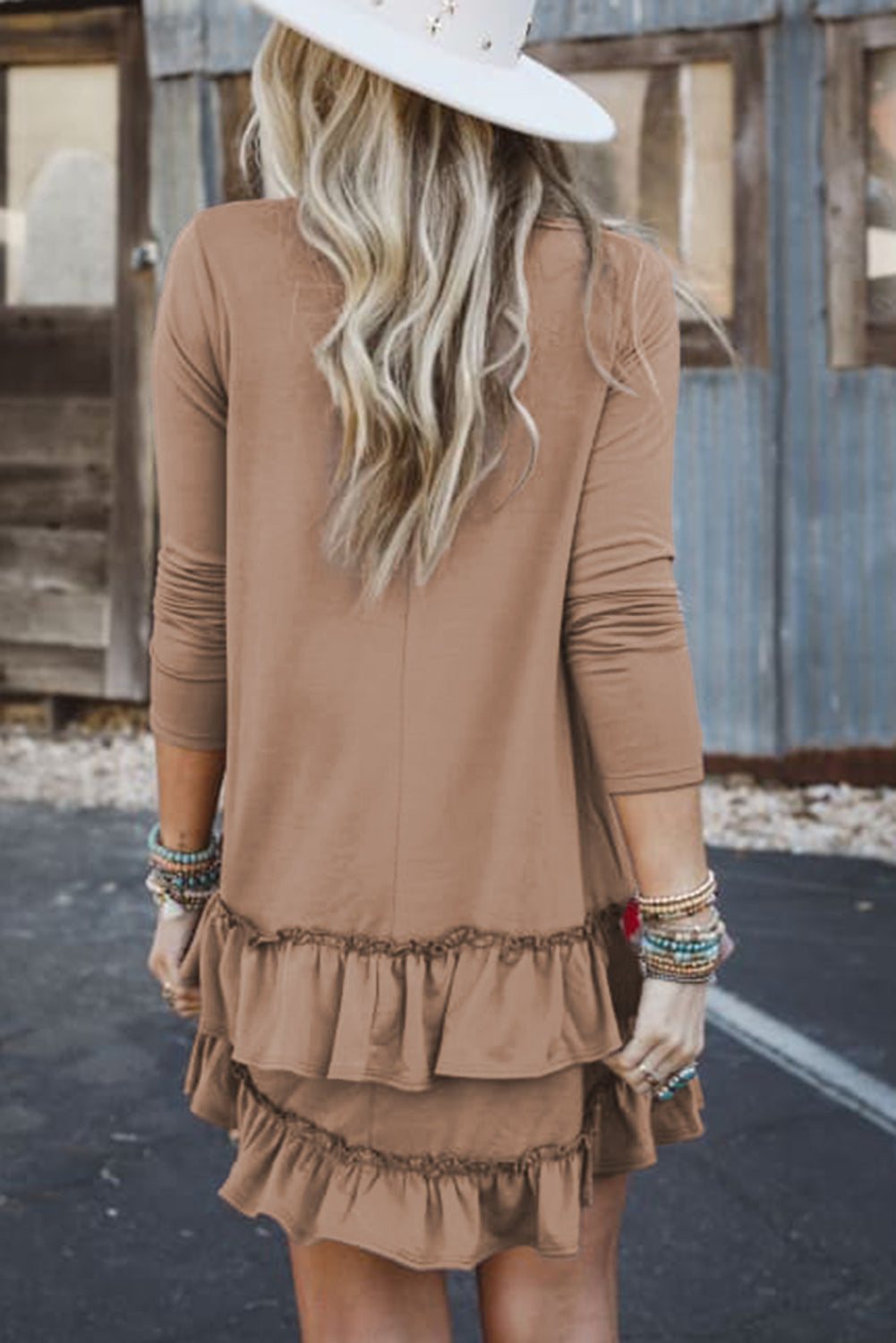 Ruffle Hem Long Sleeve Mini Dress