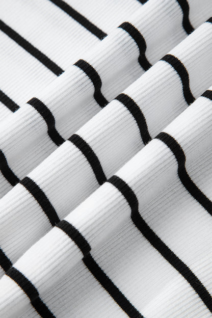 Stripe Stand Collar V-Neck Dolman Sleeve Top