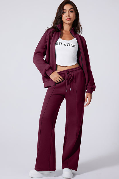 Solid Zip-Up Jacket and Drawstring Pants Set