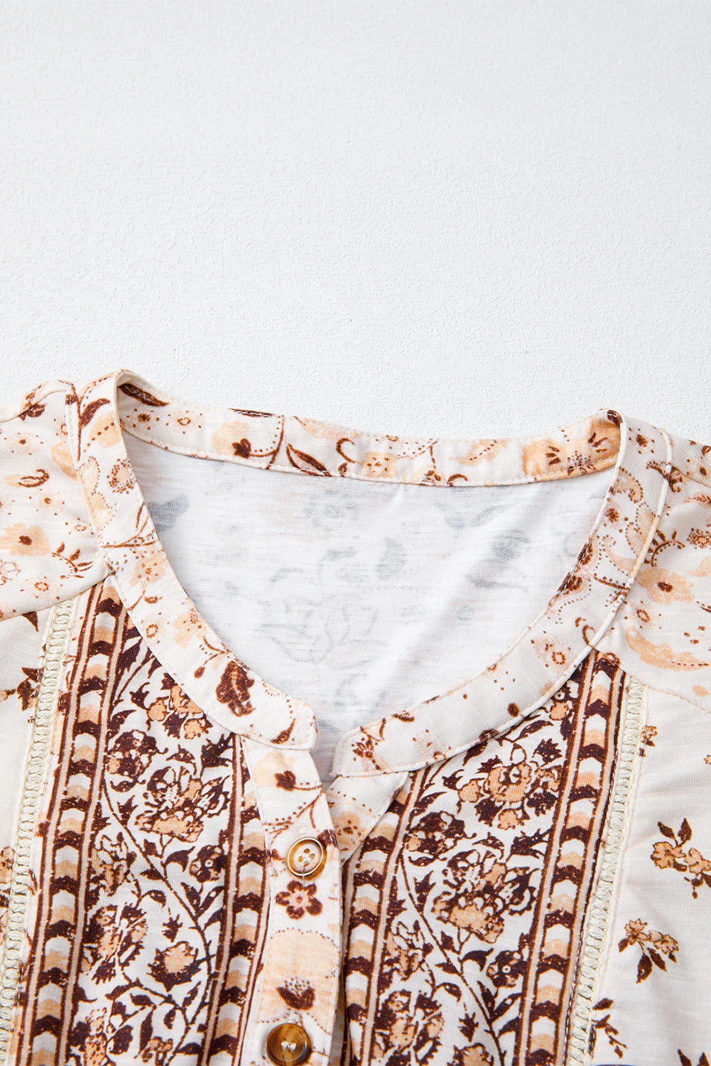 Boho Floral Half Placket Short Sleeve Blouse