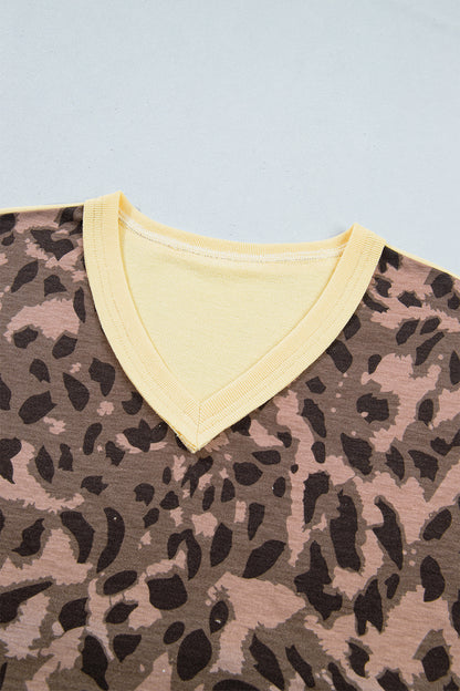 Leopard Colorblock Top & Wide Leg Pants Set