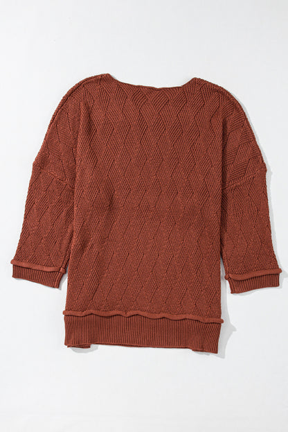 Textured Crewneck 3/4 Sleeve Sweater