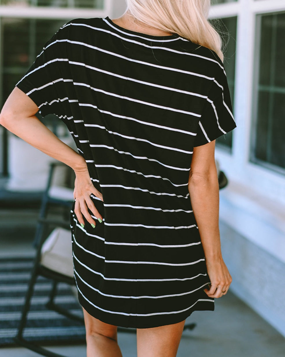 Stripe Patch Pocket Tunic Top