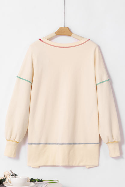 Contrast Stitching Split Hem Sweatshirt