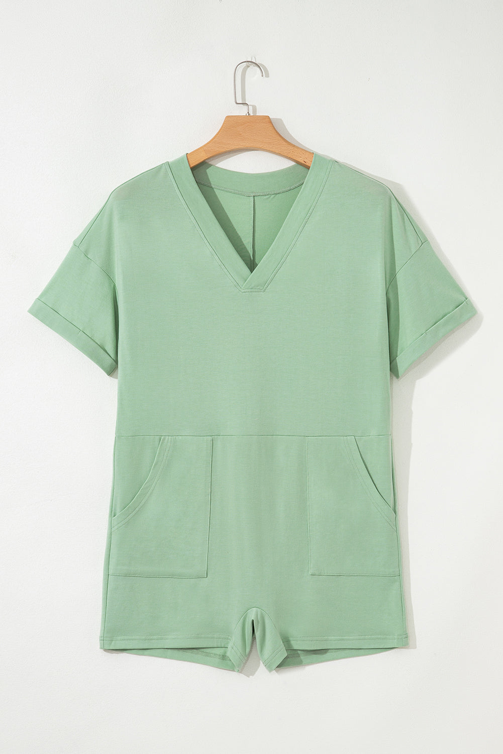 Solid Short Sleeve V-Neck Knit Romper