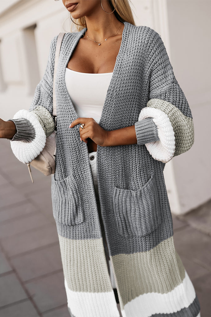 Colorblock Open Front Duster Cardigan