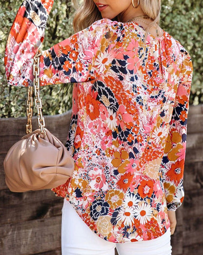 Colorful Floral Long Sleeve Blouse