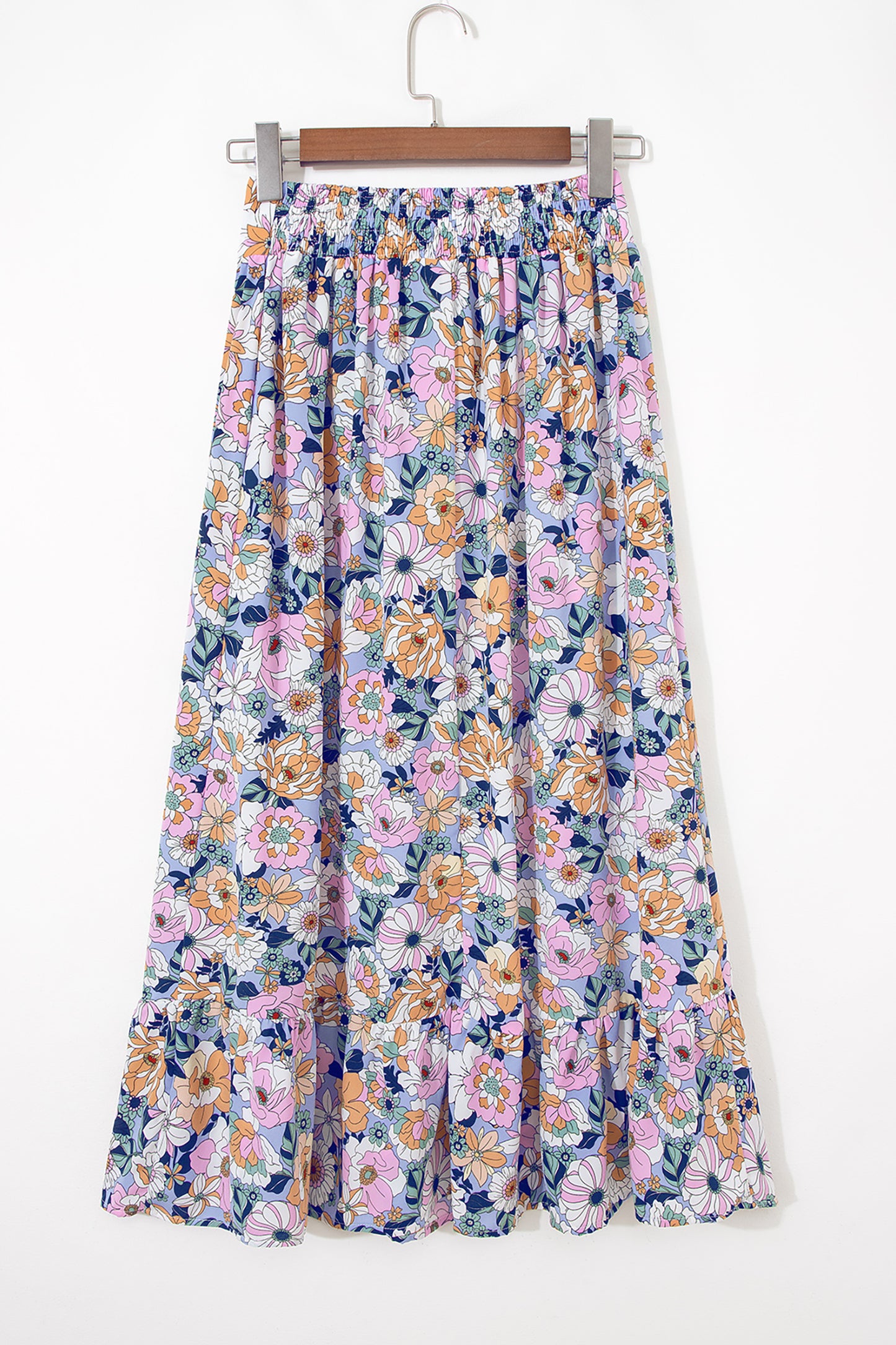 Floral Lace Up High Waist Ruffle Maxi Skirt