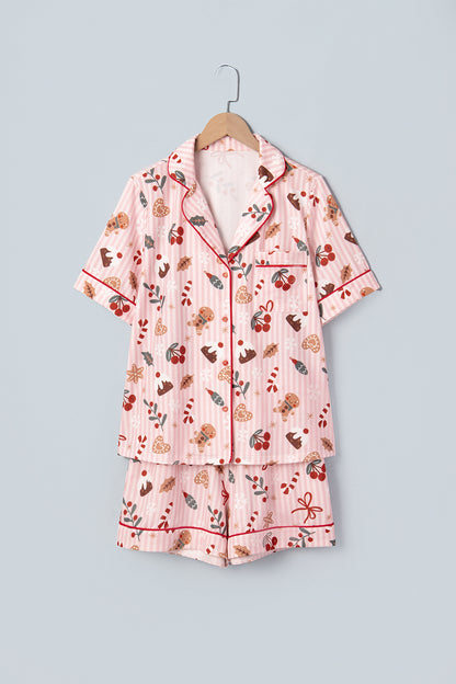 Christmas Stripe Buttoned Top & Shorts Pajama Set