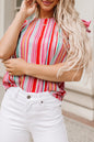 Abstract Ruffle Short Sleeve Blouse