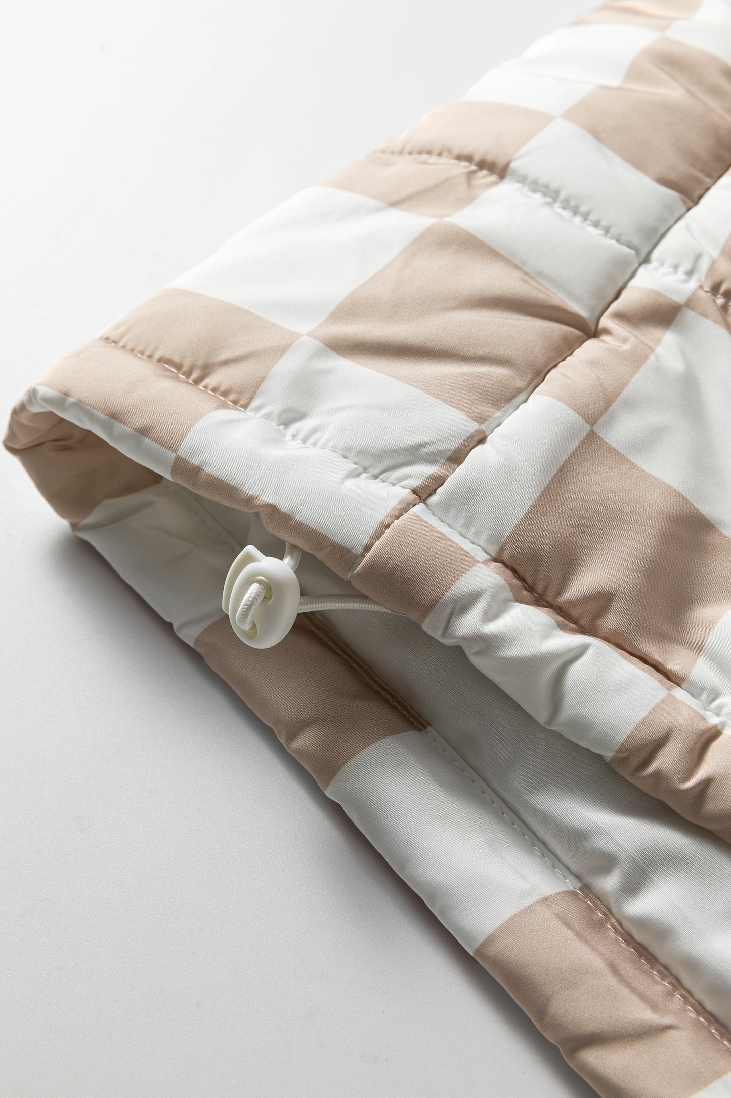 Checker Patchwork Quilted Buttoned Zip Up Vest