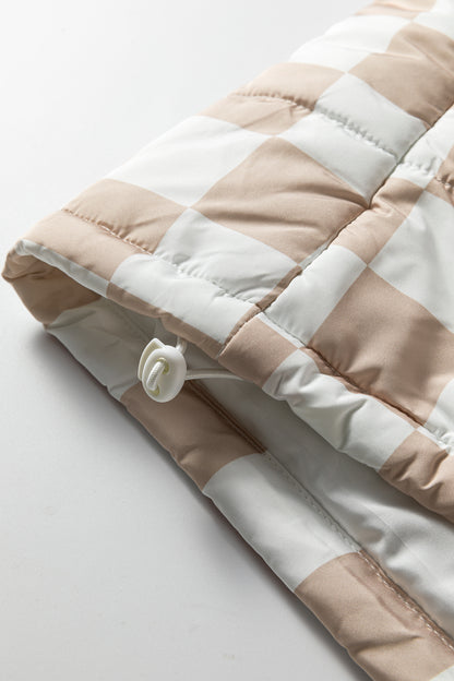 Checker Patchwork Quilted Buttoned Zip Up Vest