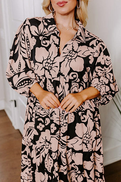 Plus Size Floral Collared Maxi Dress