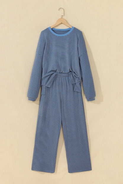 Stripe Contrast Trim Long Sleeve Top & Pant Set