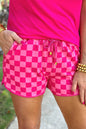 Checkered Drawstring Elastic Waist Shorts