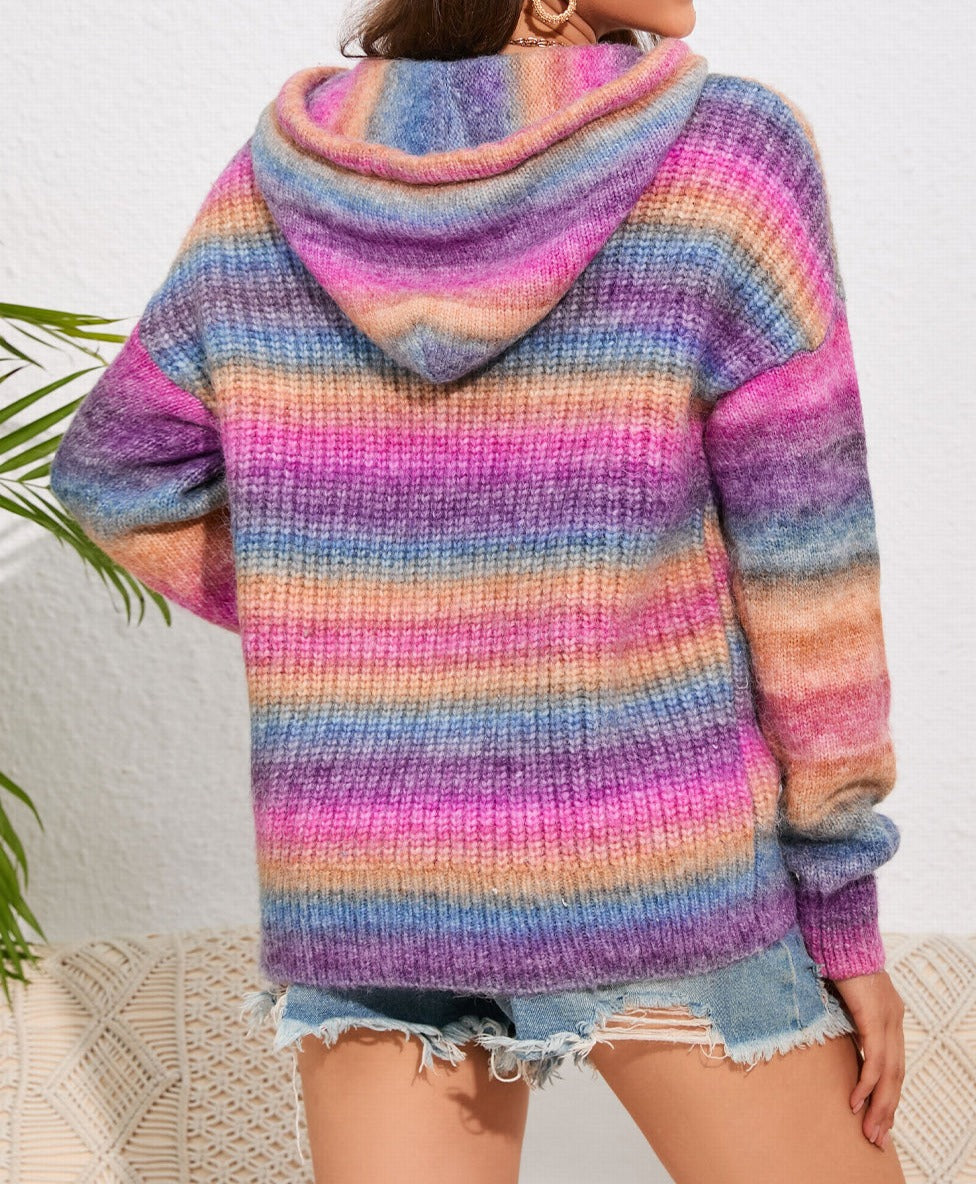 Multicolor Ombre Pocket Hooded Sweater