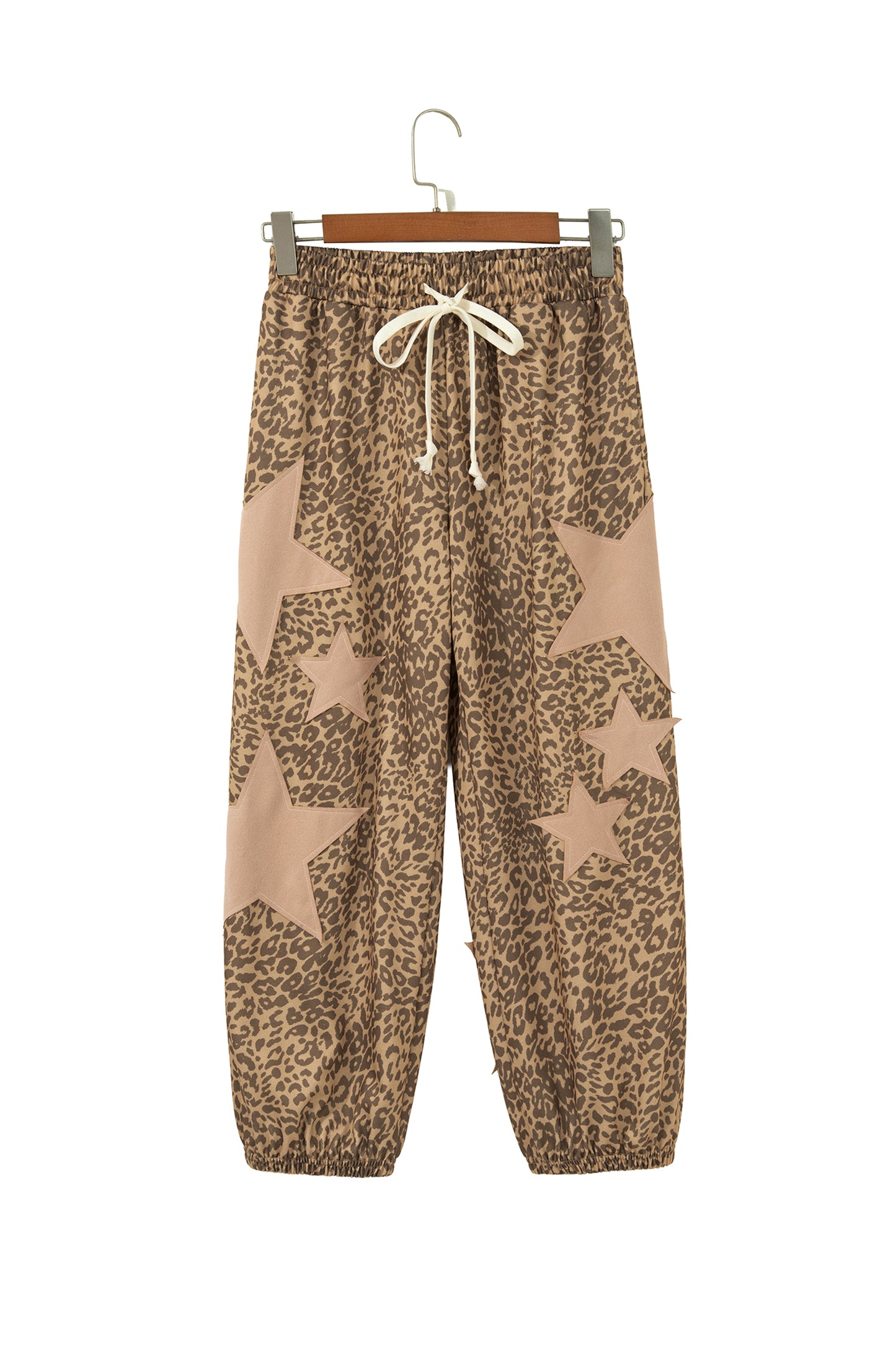 Leopard Star Patch Drawstring Jogger Pants