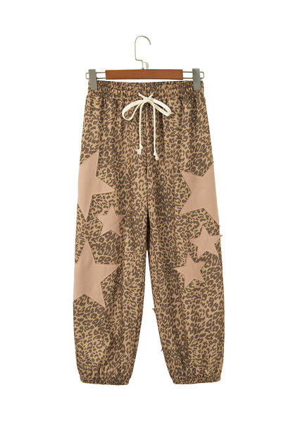 Leopard Star Patch Drawstring Jogger Pants