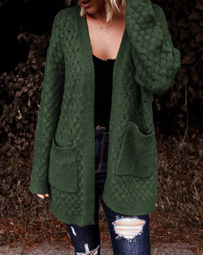 Lattice Open Front Pocketed Cardigan