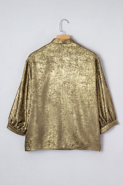 Metallic Split Neck 3/4 Sleeve Blouse