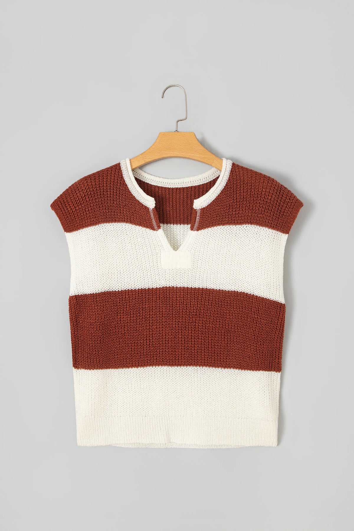 Stripe Colorblock V-Neck Short Sleeve Knit Top