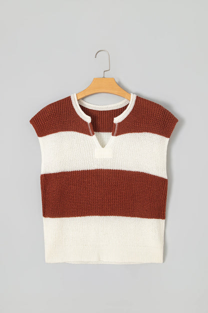 Stripe Colorblock V-Neck Short Sleeve Knit Top