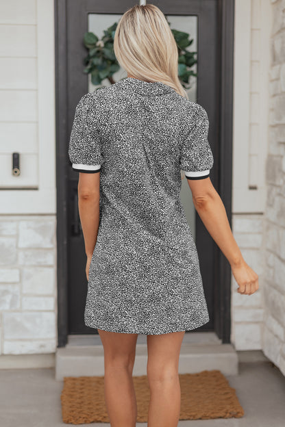 Leopard Contrast Stripe Polo Collar Dress