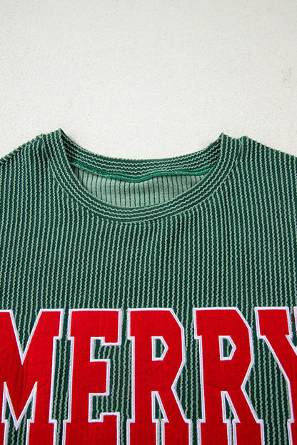 Merry Corded Knit Long Sleeve Christmas Graphic Top
