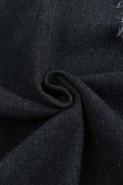 Denim Lapel Distressed Raw Hem Buttoned Jacket