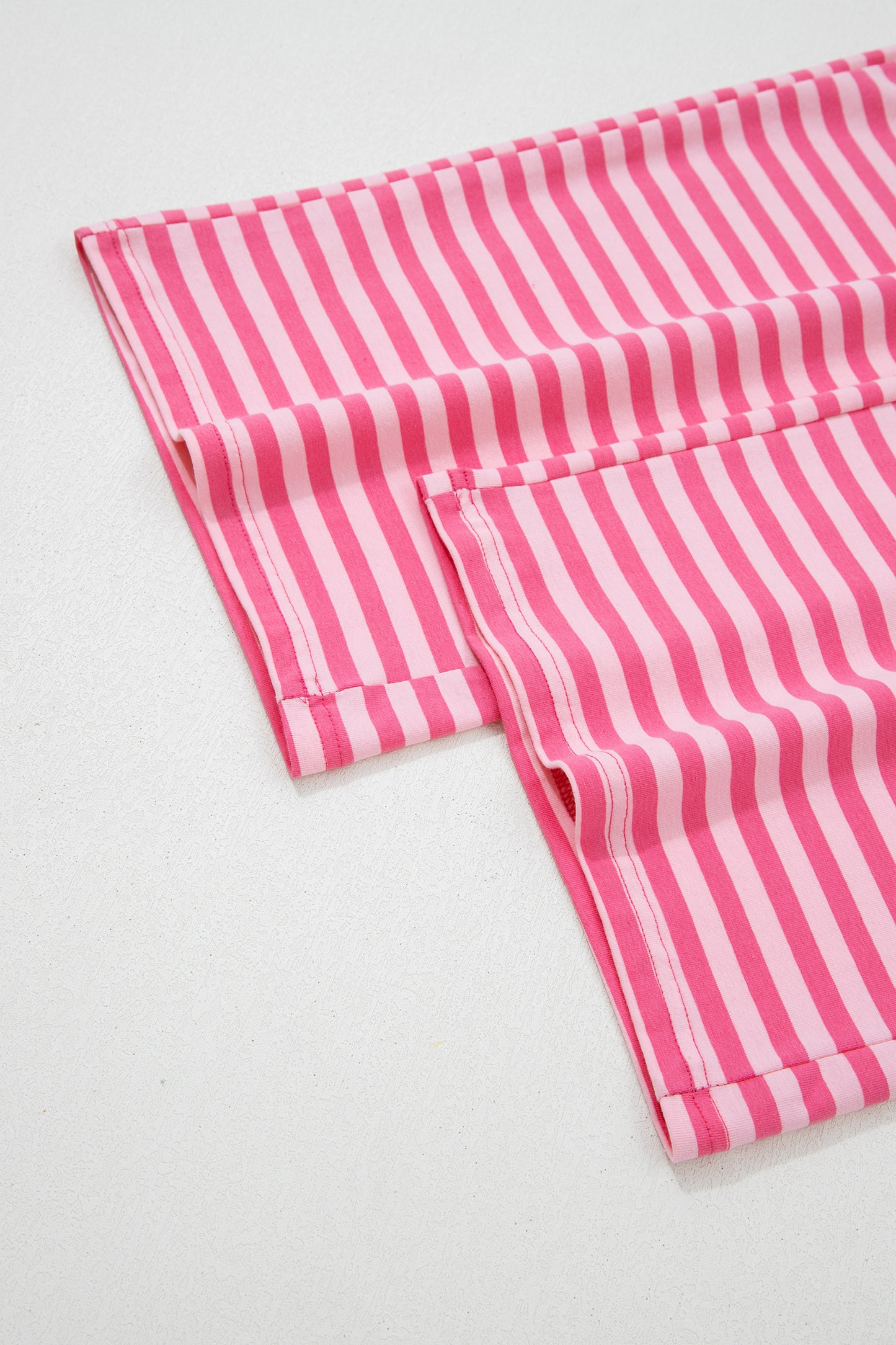 Stripe Drop Shoulder Top & Buttoned Pants Set