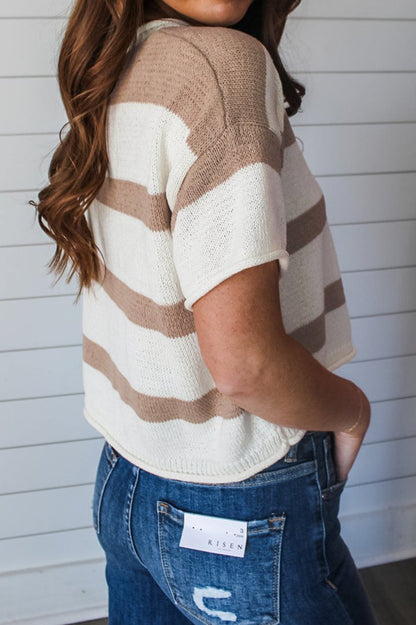 Stripe Short Sleeve Sweater Knit Top