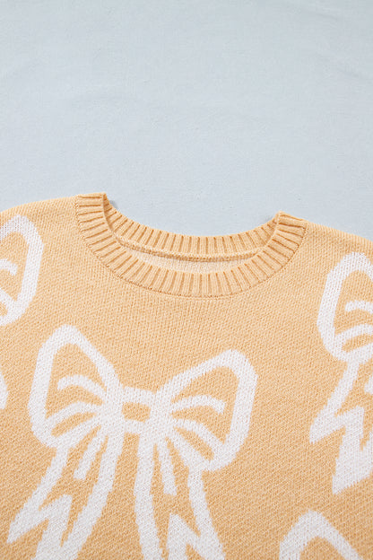 Bow Drop Shoulder Long Sleeve Sweater